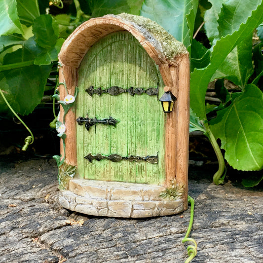 Fairy Door - Mini Green Door with Lantern